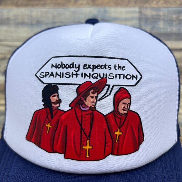 Monty Python & The Holy Grail Spanish Inquisition Unisex Trucker Hat Navy Cap - Picture 3 of 8